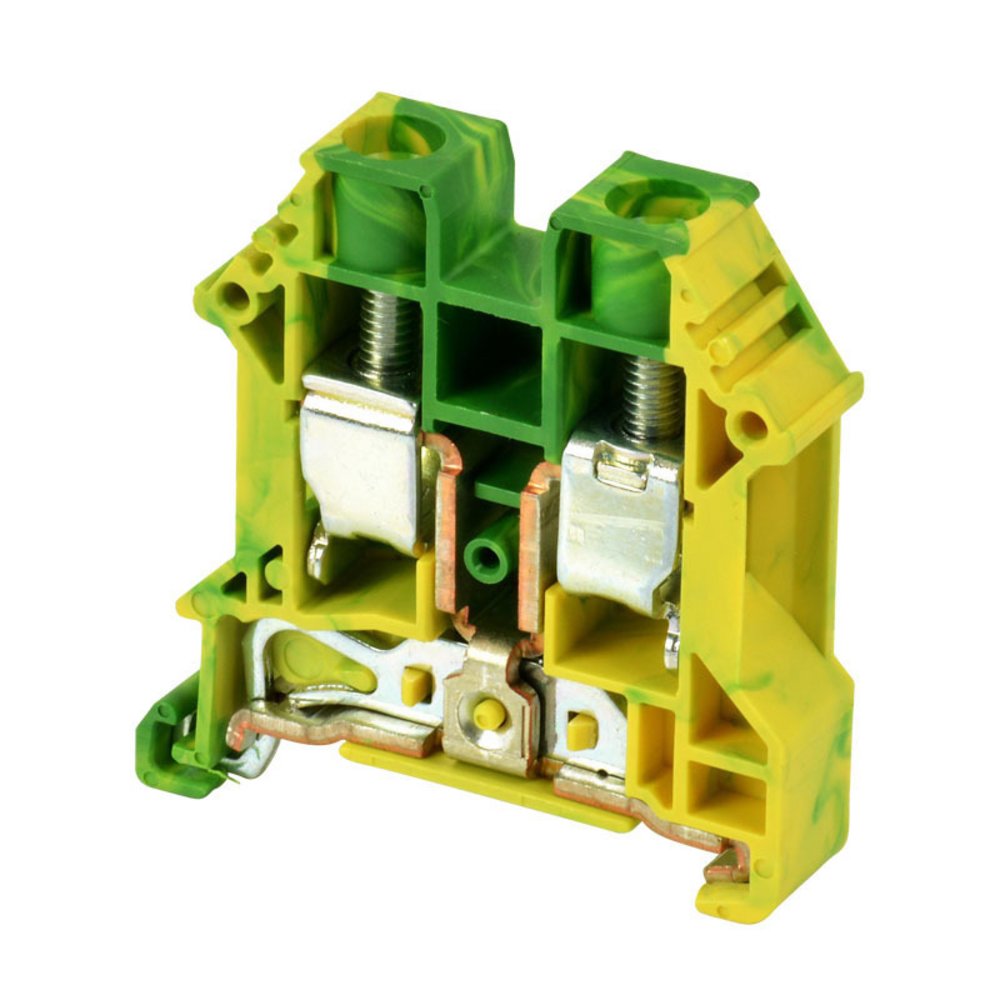 Feed Through Earth DIN Rail Mount Terminal Block, 600V, 10mm, Green