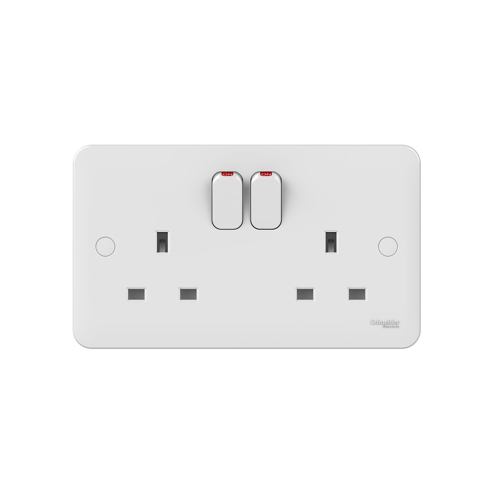 Lisse 13A 2 Gang Switched Socket - White