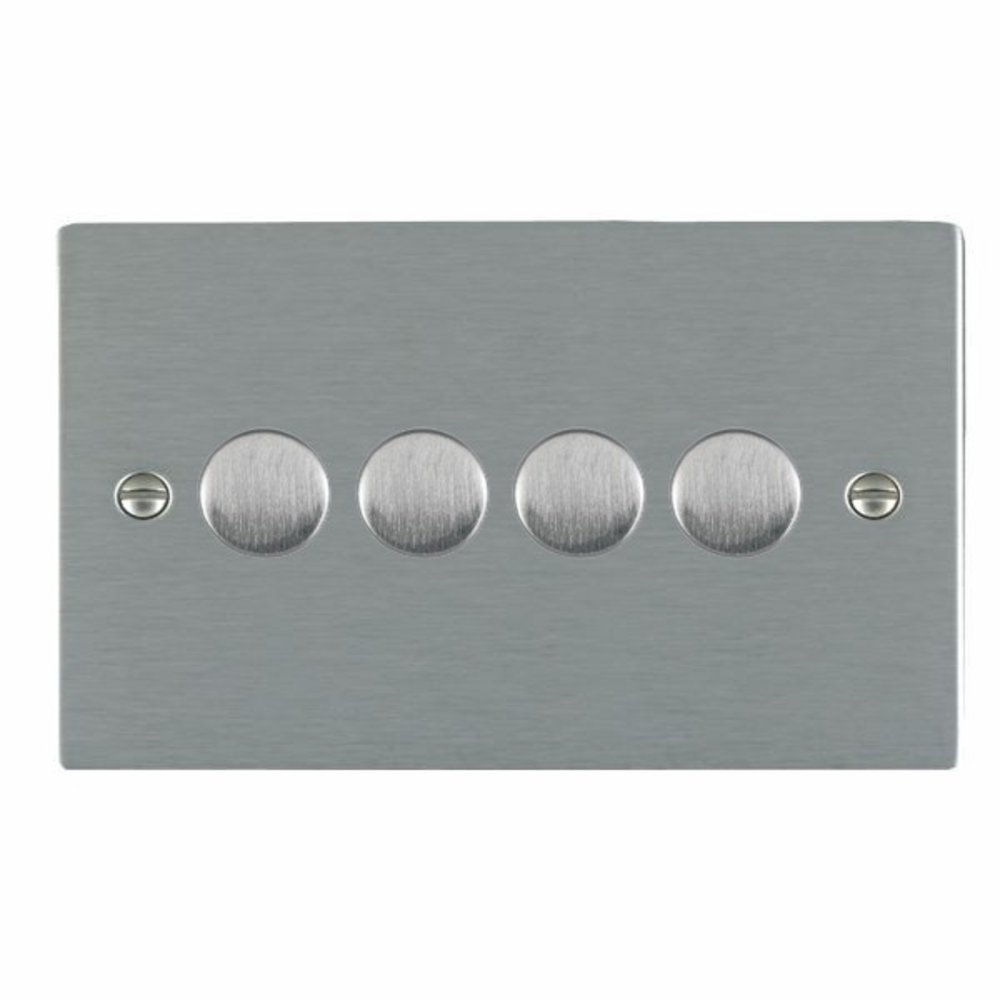 100W LED 2 Way Push On/Off Rotary Dimmer Switch, 4 Gang, Satin Steel