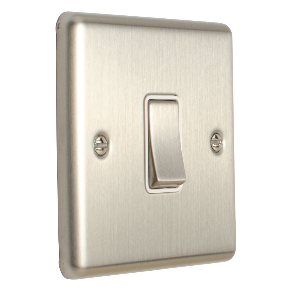 10A 1 Gang Intermediate Switch - Satin Stainless/White