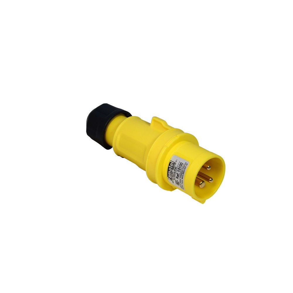 16A Industrial Plug, 110V, 2P+E, IP44, Yellow