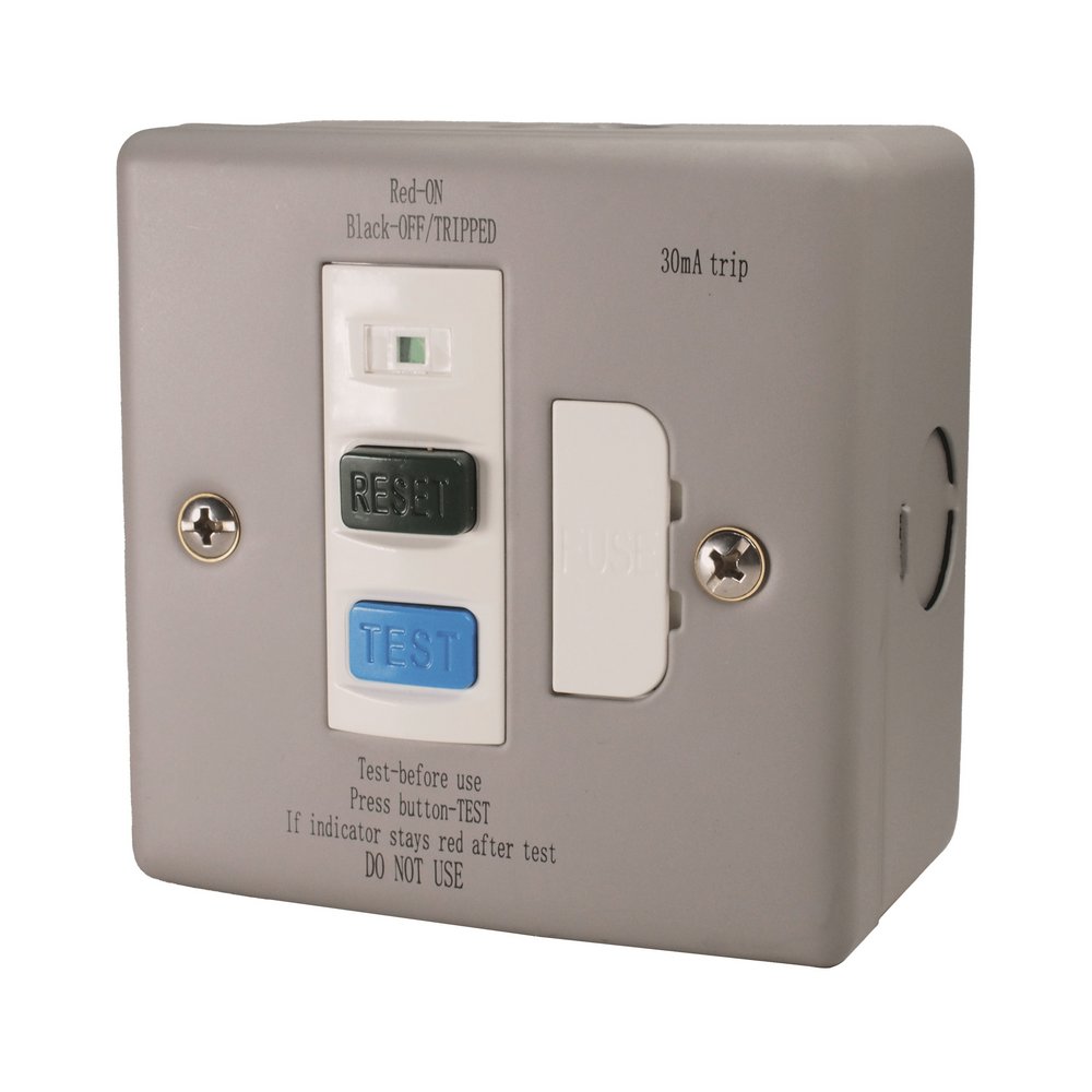 Metal Clad 13A Double Pole RCD Fused Connection Unit, 1 Gang, White