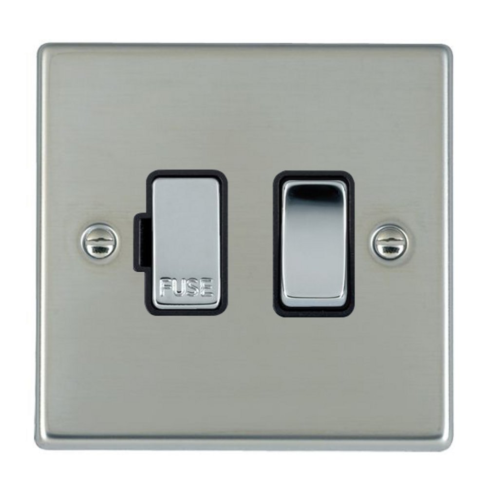 13A Double Pole Fused Spur, 1 Gang, Bright Steel, Black