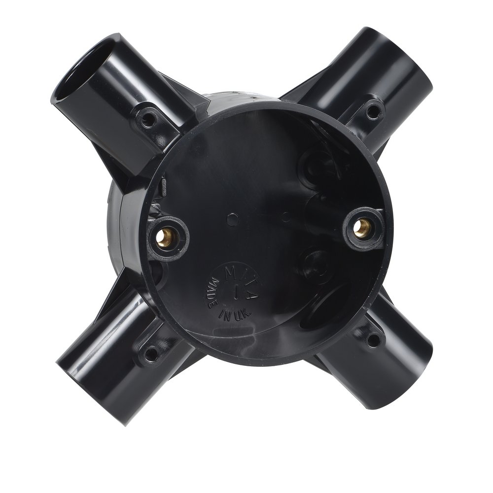 Mita 4 Way Intersection Junction Box, 20mm, Black