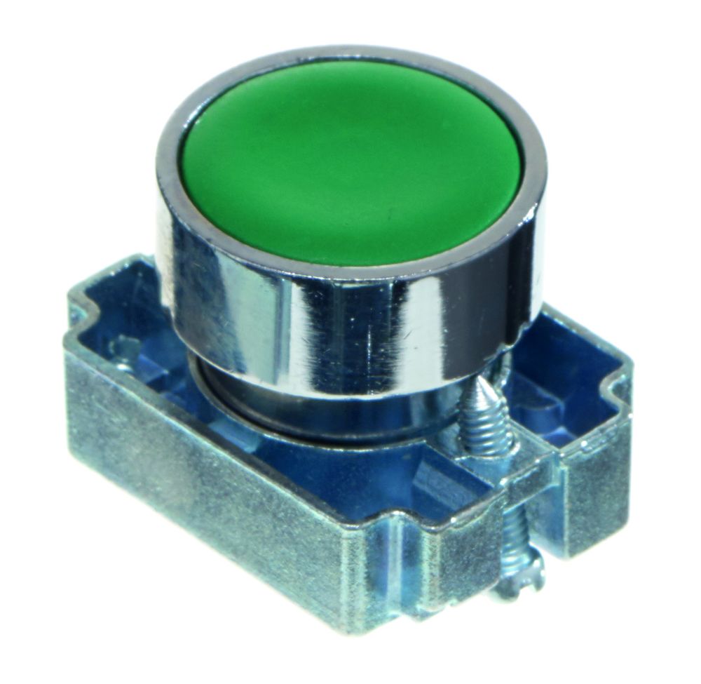 Metal 22.5mm Flush Push Button Head + Collar (IP65) Green