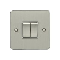 Show details for  10A 2 Gang 2 Way Switch - Satin Stainless Steel/White