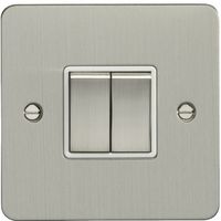 Show details for  10A 2 Way Switch, 2 Gang, Satin Stainless Steel, White Trim, Enhance Range