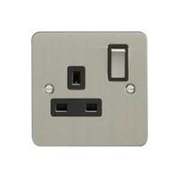 Show details for  13A 1 Gang Double Pole Switched Socket - Satin Stainless Steel/Black