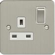 Show details for  13A Double Pole Switched Socket, 1 Gang, Satin Stainless Steel, White Trim, Enhance Flat Plate Range