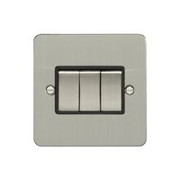 Show details for  10A 3 Gang 2 Way Switch - Satin Stainless/Black