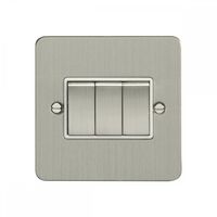 Show details for  10A 3 Gang 2 Way Switch - Satin Stainless/White