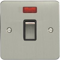 Show details for  20A Double Pole Switch with Neon, 1 Gang, Satin Stainless Steel, Black Trim, Enhance Range