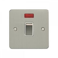 Show details for  Satin Steel Finish Enhance Flatplate Range 1 Gang 20A DP Neon Switch White Inserts