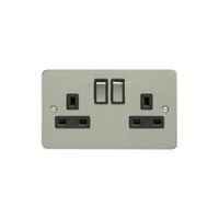 Show details for  13A 2 Gang DP Switched Socket (Flat Plate) - Satin Stainless Steel/Black