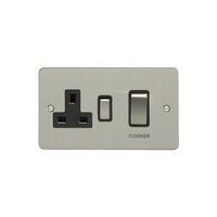 Show details for  45A 2 Gang DP Cooker Switch & Socket - Satin Stainless Steel/Black