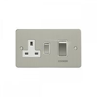 Show details for  45A 2 Gang DP Cooker Switch & Socket - Satin Stainless Steel/White