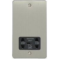 Show details for  Dual Voltage' Shaver Socket, 2 Gang, Satin Stainless Steel, Black Trim, Enhance Flat Plate Range