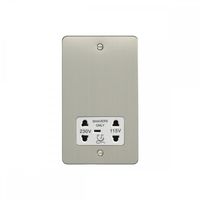 Show details for  2 Gang 'Dual Voltage' Shaver Socket - Satin Stainless Steel /White