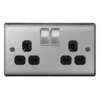 Show details for 13A Switched Socket, 2 Gang, Brushed Steel