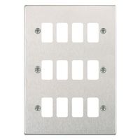 Show details for  Grid Fix Aperture Plate with Grid, 12 Gang, Satin Steel