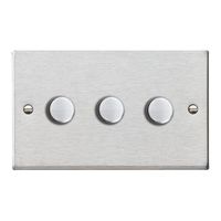 Show details for  100W LED Trail/Lead Edge Push On-Off Rotary Dimmer Switch, 3 Gang, Satin Steel