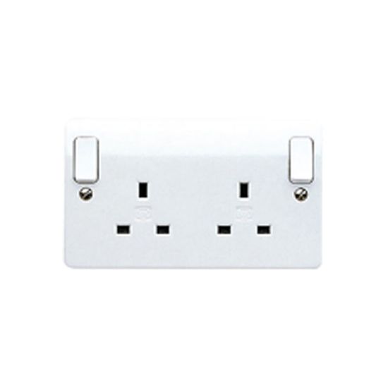 Logic Plus 13A 2 Gang DP Switched Socket with Dual Earth Terminals White