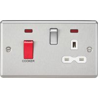 Show details for  45A Double Pole Cooker Switch with Switched Socket and Neon, 2 Gang, Brushed Chrome, White Trim, Rounded Edge Range