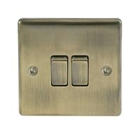 Show details for  10AX 2 Way Plate Switch, 2 Gang, Antique Brass
