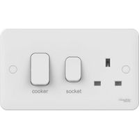 Show details for 45A Cooker Control Unit with Switched Socket and LED Indicator, 2 Gang, White, Lisse Range