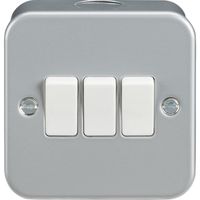 Show details for  Metal Clad 10AX 2 Way Switch, 3 Gang, Grey