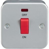 Show details for  Metal Clad 45A Double Pole Switch with Neon and Red Rocker, 1 Gang, Grey