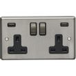 Show details for  13A Switched Socket with USB, 2 Gang, Satin Stainless Steel, Black Trim, Stainless Steel Range