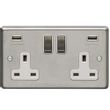 Show details for  13A Switched Socket with USB, 2 Gang, Satin Stainless Steel, White Trim, Stainless Steel Range