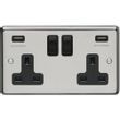 Show details for  13A Switched Socket with USB, 2 Gang, Polished Stainless Steel, Black Trim, Stainless Steel