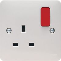Show details for  13A Double Pole Switched Socket, 1 Gang, White, Red Rocker, LED Indicator
