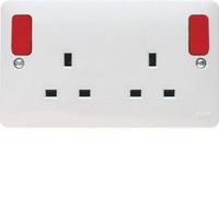 Show details for  13A Double Pole Switched Socket Dual Earth Outboard, 2 Gang, White, Red Rockers