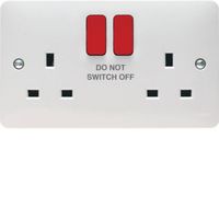 Show details for  13A Double Pole Switched Socket Printed 'Do Not Switch Off', 2 Gang, White, Red Rocker