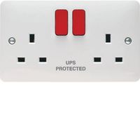 Show details for  13A Switched Socket Printed 'UPS Protected', 2 Gang, Red