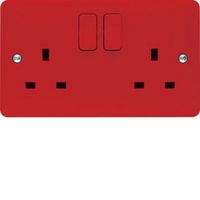 Show details for  13A Double Pole Switched Socket, 2 Gang, Red