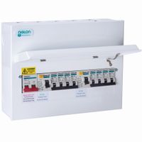 Show details for  4 + 4 Way Split Load Consumer Unit With 100A DP Isolator & 2 x 63A 30ma RCDs c/w 8 MCBs - 14 Module Enclosure