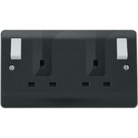 Show details for  13A Double Pole Switched Socket with White Rocker, 2 Gang, Anthracite, Part M Range