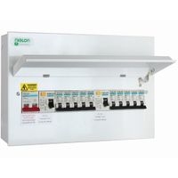 Show details for  5 + 5 Way Split Load Consumer Unit With 100A DP Isolator & 2 x 63A 30ma RCDs C/W 10 MCBs - 16 Module Enclosure