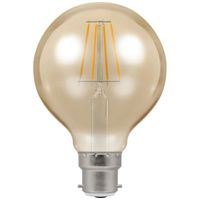 Show details for  5W LED Globe G80 Filament Antique Lamp, 2200K, 400lm, B22d, Dimmable