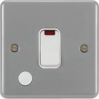 Show details for  Metal Clad 20A Double Pole Switch with LED Indicator, Flex Outlet, Backbox and Knockouts, 1 Gang, Grey, White Insert, Sollysta Range