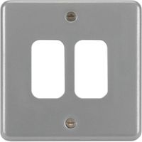 Show details for  Grey Metalclad 2 Gang Grid Plate c/w Plain Box With NO Knockouts