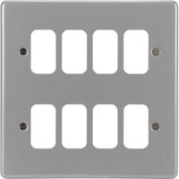 Show details for  Grey Metalclad 8 Gang Grid Plate - 2 Rows Of 4 c/w Plain Box With NO Knockouts