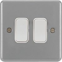 Show details for  Metal Clad 10AX 2 Way Wall Switch with Backbox and Knockouts, 2 Gang, Grey, White Insert, Sollysta Range