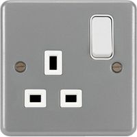 Show details for  Metal Clad 13A Double Pole Switched Socket with Backbox and Knockouts, 1 Gang, Grey, White Insert, Sollysta Range