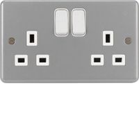 Show details for Metal Clad 13A Double Pole Switched Socket with Backbox, 1 Gang, Grey, White Insert, Sollysta Range