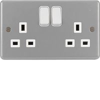 Show details for  13A Double Pole Switched Socket, 2 Gang, Grey, Back Box with Knockouts
